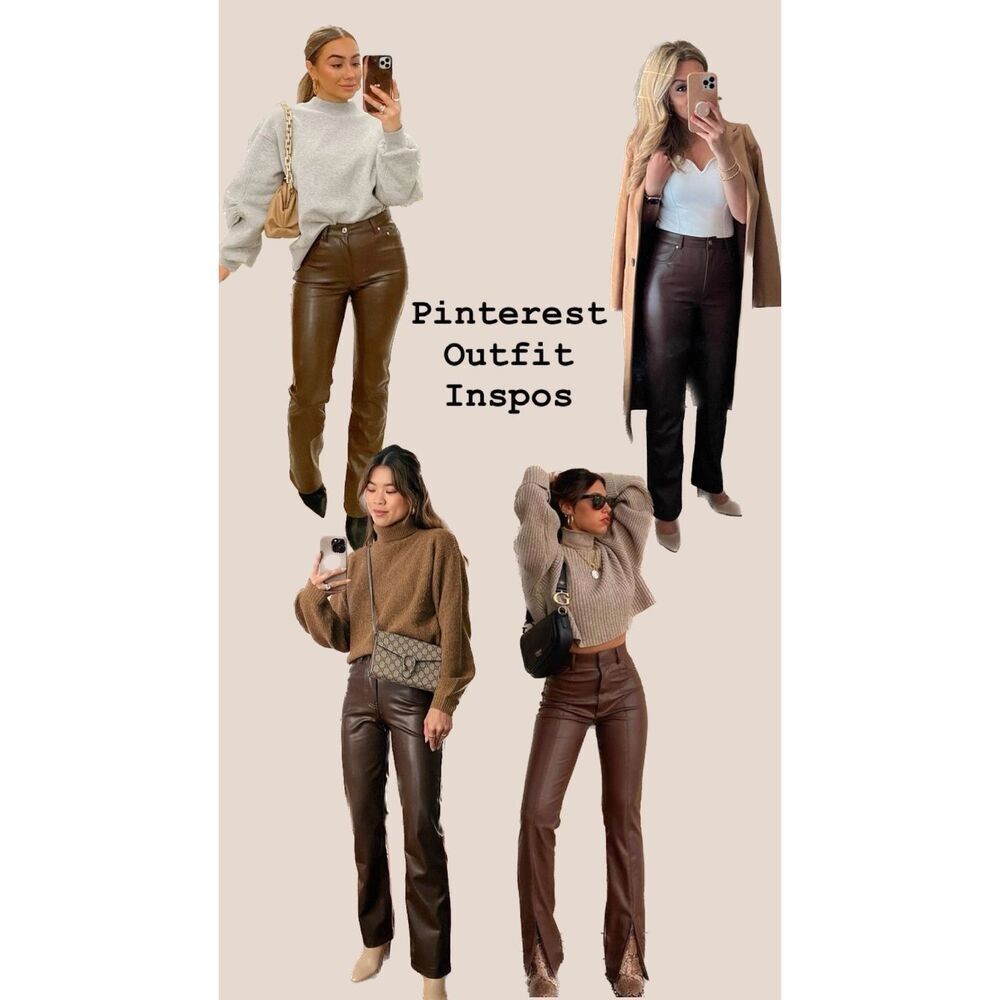 Caché Y2K 100% Brown Leather Straight Leg Pants - Picture 2 of 11